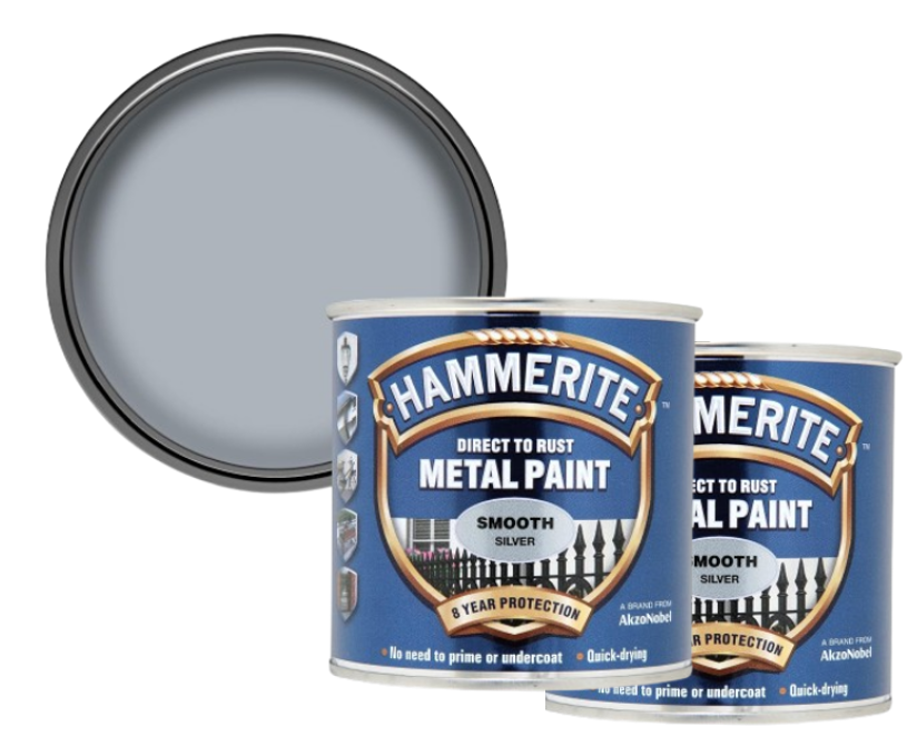 Hammerite 5084894 Direct To Rust Metal Paint - Smooth Silver Finish 2 x 250Ml