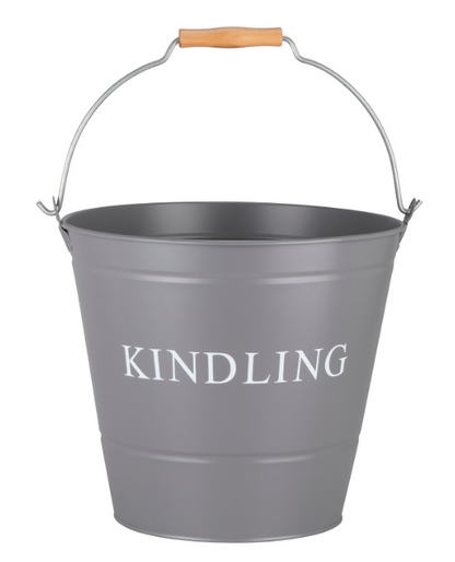 Manor Fireside Kindling Bucket Grey | Wooden Handle | 31cm Height
