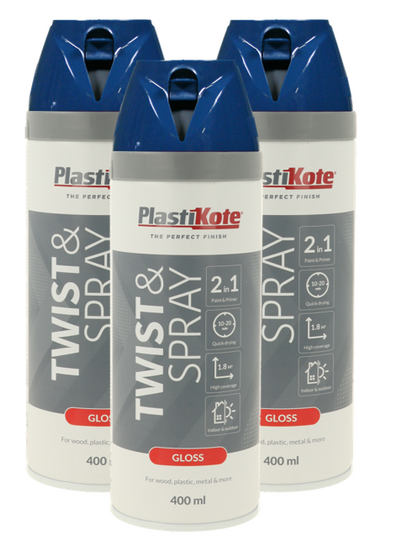 Plastikote Premium Paint Spray | Gloss Finish | Pacific Blue | 3 x 400ml.