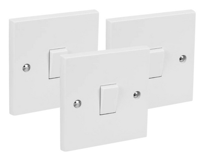 Dencon Electritcal Single Gang Light Switch | 1 Gang 2 Way | White Plastic 10A | 3 Pack Bundle