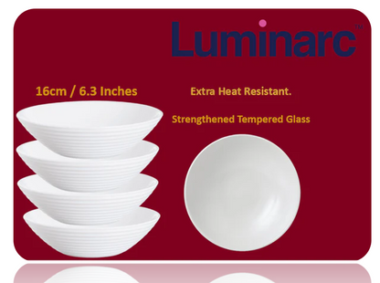 Luminarc Harena Multi-Purpose White Strengthened Glass Bowl 16cm | 4 Pack Bundle