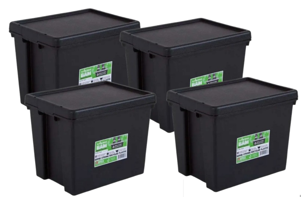 Wham Bam Black Recycled Storage Box 24 Litre | 4 Pack Bundle