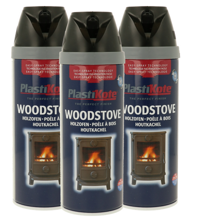 Plastikote Twist and Spray | Woodstove Spray Paint | Heat Resisitant Paint | Black | 3 x 400ml.