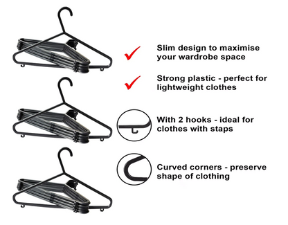 Plastic Full Size Clothes Hangers | 12 Hanger Bundle.