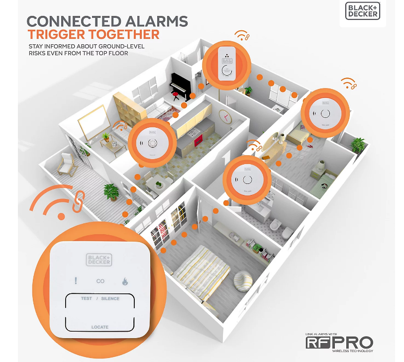 Black + Decker Connected Smoke Alarm 10 Year Battery Wireless Interlink