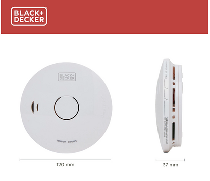 Black + Decker Smoke Alarm |10 Year Sealed Lithium Battery Life | Optical Sensor | Twin Pack Off