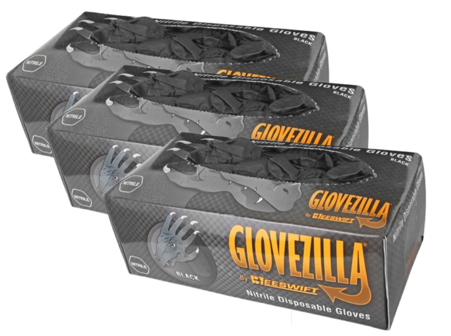 Glovezilla Black Powder Free Nitrile Gloves Pack 3 x 100's (All Sizes)