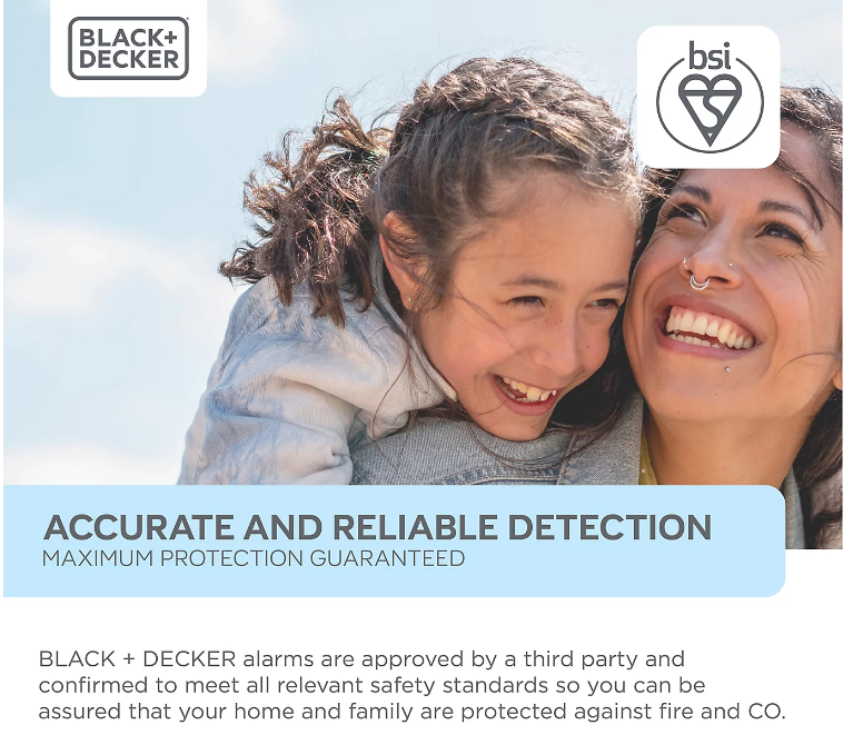 Black + Decker Smoke Alarm |10 Year Sealed Lithium Battery Life | Optical Sensor | Twin Pack Off