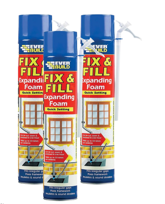 Everbuild Fix & Fill Quick Setting | Expansion Foam in a Aersol | Hole and gap Filling Foam | 3 x 750ml