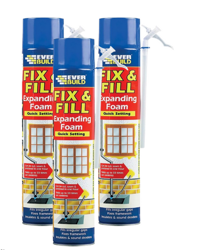 Everbuild Fix & Fill Quick Setting | Expansion Foam in a Aersol | Hole and gap Filling Foam | 3 x 750ml