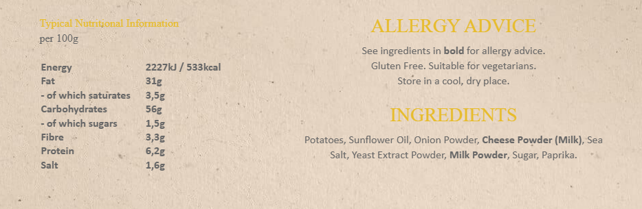 Pipers Gluten-Free Lye Cross Cheddar & Onion 24 x 40g Crisps