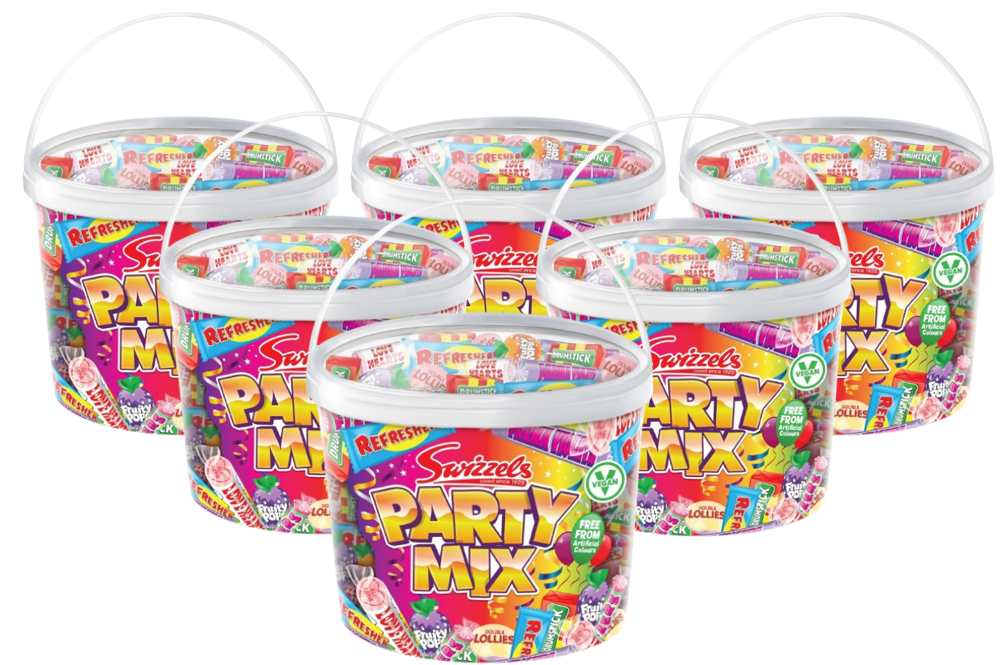 Swizzels Party Treats Large Sweets Tub A Large Assortment of Delicious and Fruity Sweets Lollies Perfect for Parties | 6 Pack Bundle
