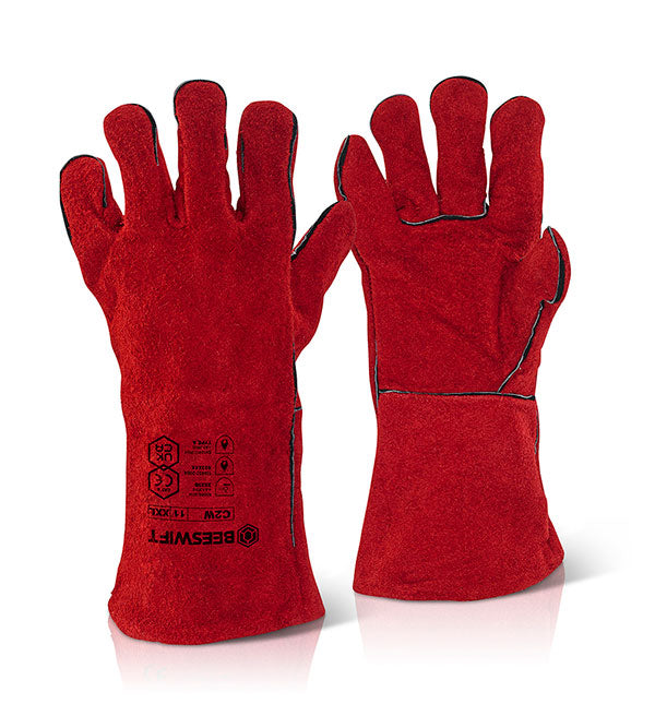 Beeswift Welders Gauntlet Gloves 14"  Red 14" Box 10's