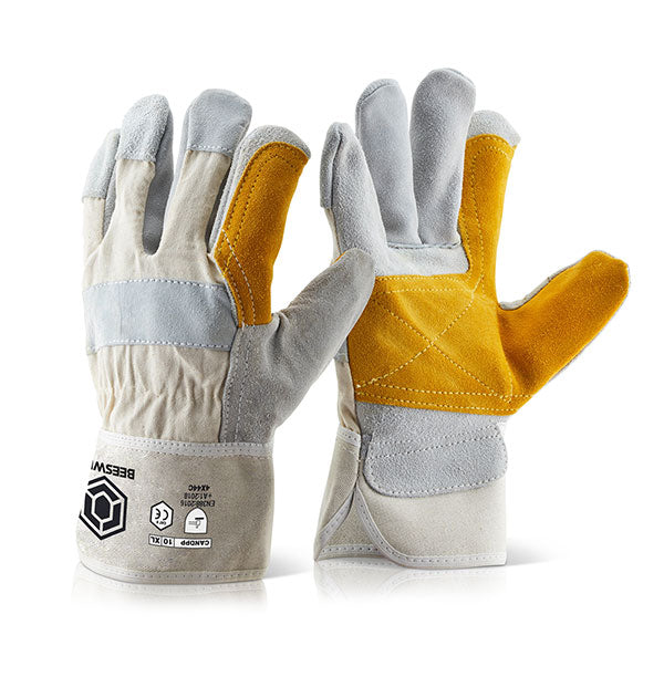 Beeswift Canadian Double Palm High Quality Rigger Gloves White  Box 10's