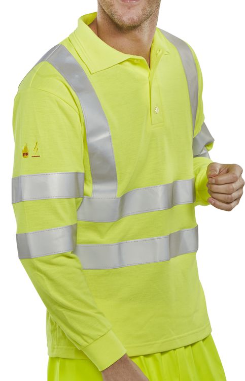 FIRE RETARDANT HI-VIS ANTI STATIC POLO LONG SLEEVED - {ALL COLOURS / SIZES}