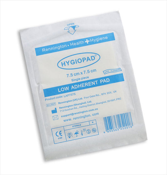 Hygiopad Low Adherent Dressing 7.5X7.5cm Box 25 White  Box 25's