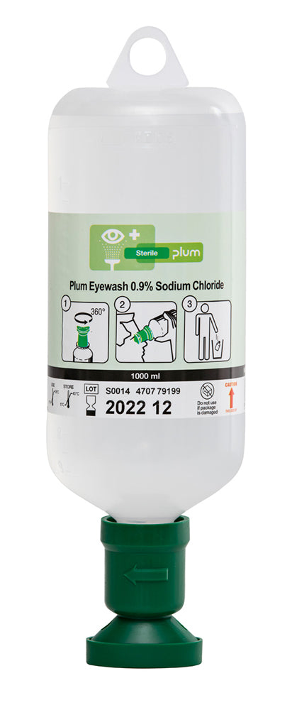 Plum Safety Eyewash 100ml 0.9% Sodium Chloride With Eyecup Green 1000ml