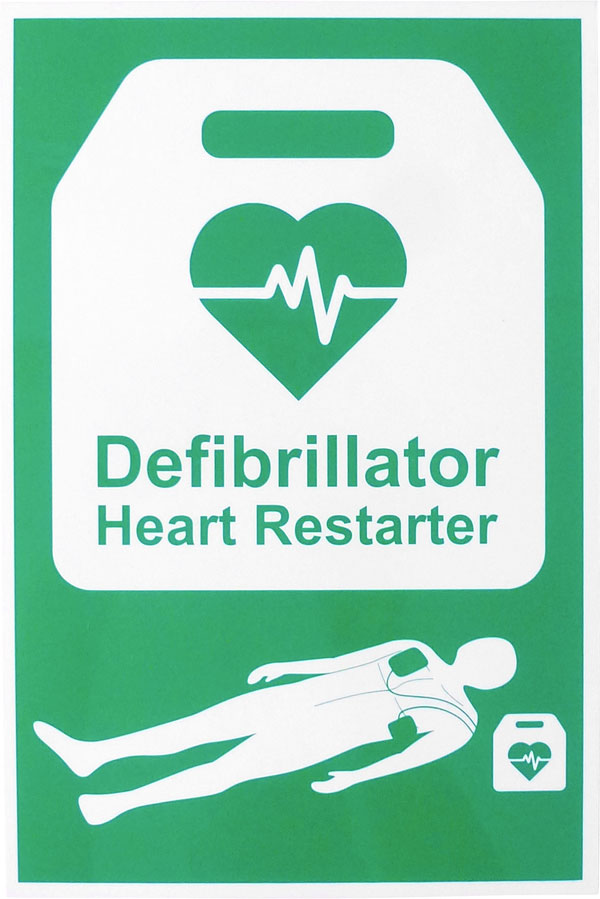 Click Medical External Defibrillation Sign Rigid Plastic Green 20X30Cm