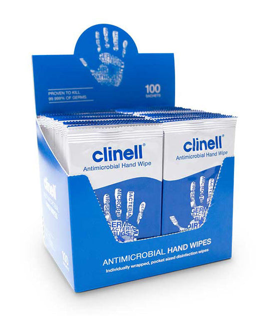 Clinell Antibacterial Hand Wipes Individually Wrapped White  Box 100's