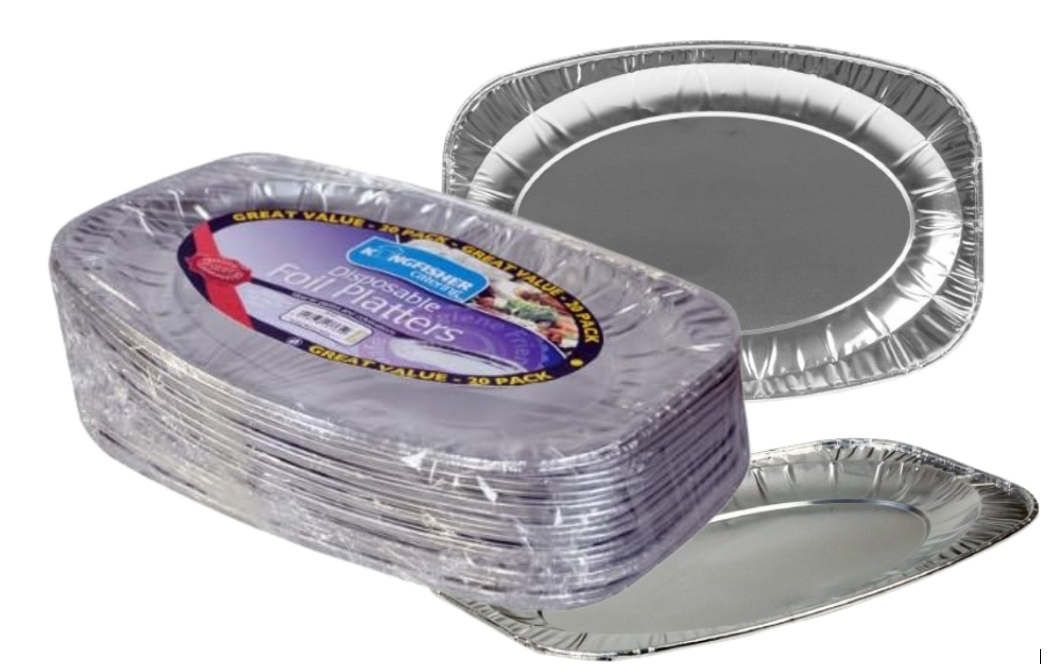 Kingfisher Aluminium Disposable Catering Serving Party Foil Platters 14"|  60 Pack Bundle