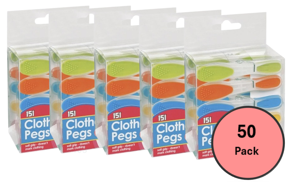 Soft Grip Clothes Pegs 10pk Assorted Colours | Soft & Secure dont mark Clothes.