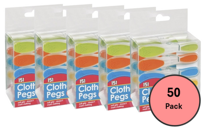 Soft Grip Clothes Pegs 10pk Assorted Colours | Soft & Secure dont mark Clothes.
