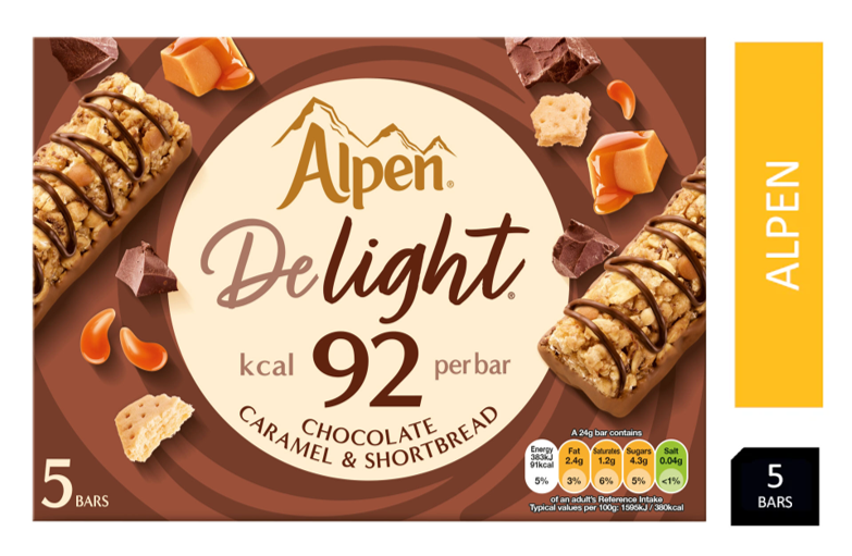 Alpen Delight Chocolate Caramel & Shortbread Bars 5x24g