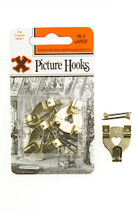 X Picture Hooks No.3 Brass Plated 3 Pack Blister - 12826