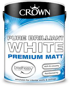 Crown Breatheasy Pure Brilliant Matt Emulsion Pb White 5L, Acrylic