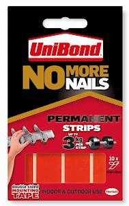 Unibond No More Nails Permanent, Adhesive Strips, Double Sided Sticky Tape Pack Of 10