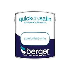 Berger 5010131549885 Quick Dry Satin 2.5L Brilliant White, Various