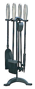 Manor Elipse Fireside Companion Set Black Pewter Brush Tongs Shovel & Poker 2107