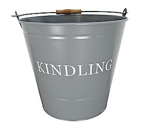Manor Fireside Kindling Bucket Grey | Wooden Handle | 31cm Height