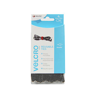 Velcro Vel60388 Black Adjustable Ties (6), 12Mm X 20Cm-6Pk