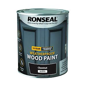 Ronseal 10 Year Weatherproof 2-In-1 Wood Paint Chestnut Gloss 750Ml