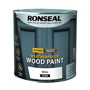 Ronseal 10 Year Weatherproof 2 In 1 Wood Paint White Gloss 2.5 Litre