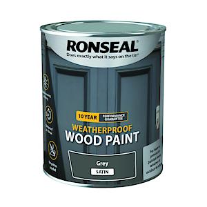 Ronseal 10 Year Weatherproof 2-In-1 Wood Paint Grey Satin 750Ml