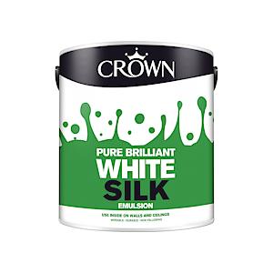 Crown Paint | Silk Emulsion | Interior Walls and Ceilings | Pure Brilliant White | 2.5L