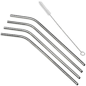 Tala Barware Stainless Steel Straws, 4 Reusable Metal Drinking Straws With Cleaning Brush