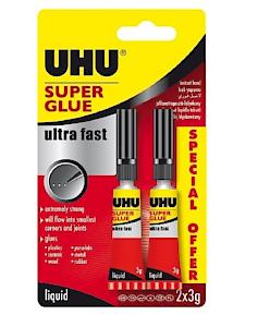 Uhu 3-62686 Super Glue Ultra Fast Liquid 2X3G Blister (Packaging May Vary)