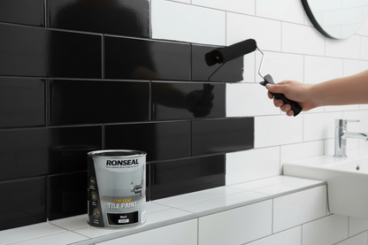 Ronseal One Coat Tile Paint Black Gloss | Mould Resistant | 1 x 750ml