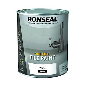 Ronseal One Coat Tile Paint White Satin 750Ml, Rsloctpws750