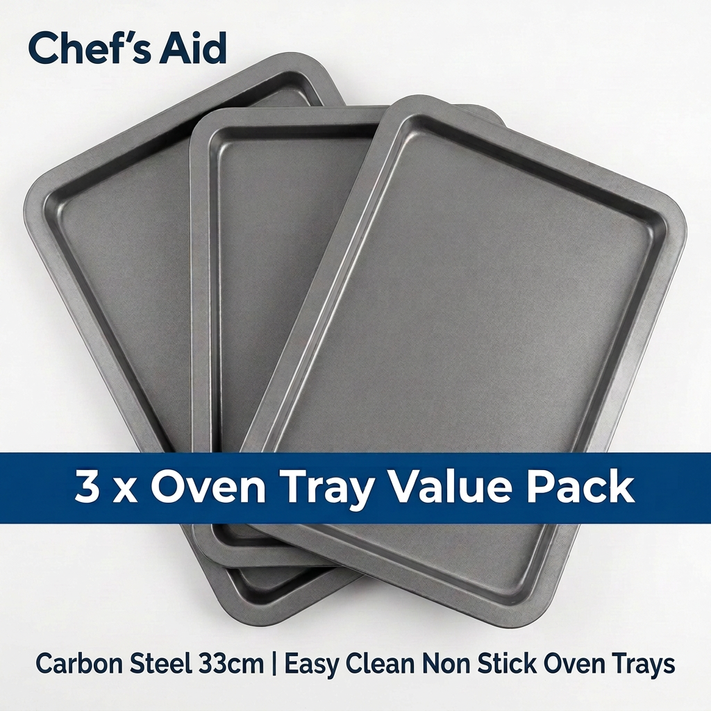 Chefs Aid Non Stick Baking Tray 33 x 21.5 x 1.5cm | 3 Pack Set