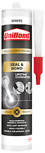 Unibond Seal & Bond Multi-Purpose Sealant, Mould-Resistant, Waterproof, White, 389G Cartridge