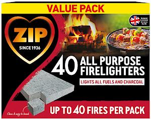 Zip Firelighters All purpose Fire Starter Cubes | Value Pack | 1 x 40 Pack