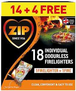 18 Zip Fire Lighters Individual odourless firelighters Cubes Instant Light Fire or BBQ