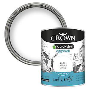 Crown Quick Dry Eggshell Paint Brilliant White 750Ml, Wood, Metal, Int/Ext
