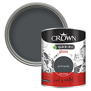 Crown Anthracite Quick Dry Gloss Interior & Exterior Grey Paint 750ml