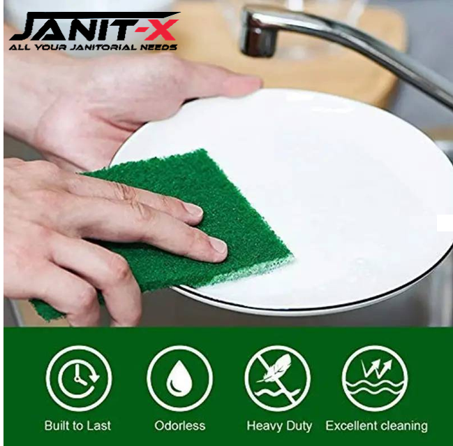 Janit-X Professional Use Large Kitchen Scourer Green 10-100 Pack