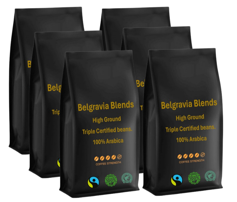 Belgravia High-Ground Blend 1kg Fairtrade/Organic & Rainforest Alliance Certified Coffee Beans, 100% Arabica